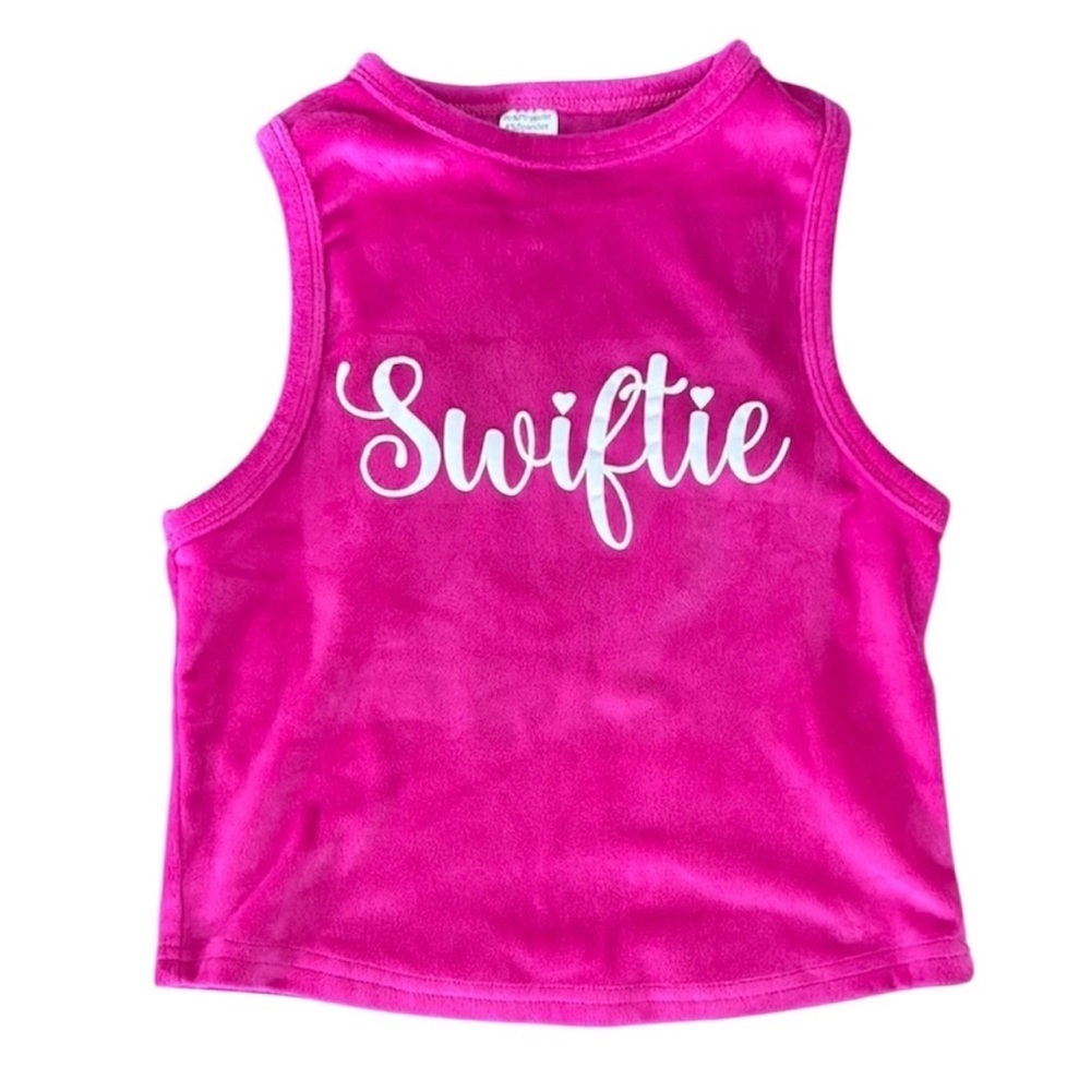 Swiftie Youth Fuschia sleeveless velour tank top concert fans Era tour inspired
